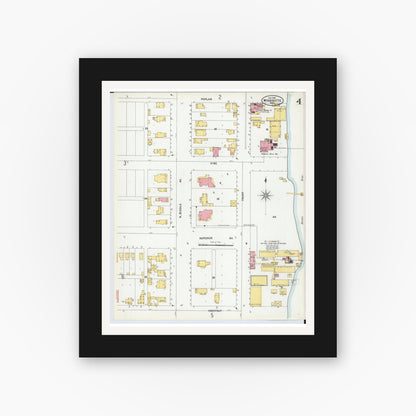 Old map wall art mockup — black gallery frame with white mat — Sanborn Fire Insurance Map from Wyandotte, Wayne County, Michigan (1900), Sheet #0004