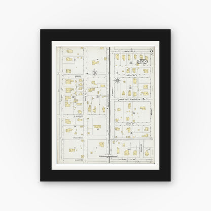 Old map wall art mockup — black gallery frame with white mat — Sanborn Fire Insurance Map from Ocala, Marion County, Florida (1895), Sheet #0008