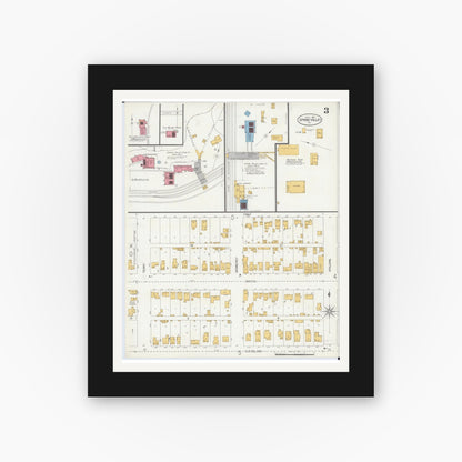 Old map wall art mockup — black gallery frame with white mat — Sanborn Fire Insurance Map from Spring Valley, Bureau County, Illinois (1906), Sheet #0003