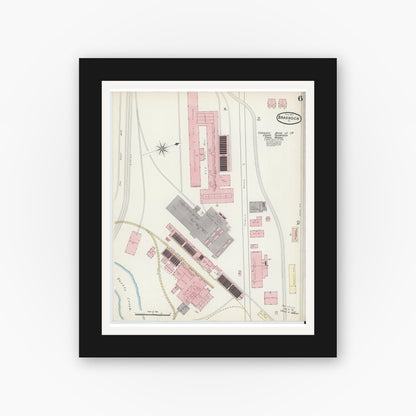 Old map wall art mockup — black gallery frame with white mat — Sanborn Fire Insurance Map from Braddock, Allegheny County, Pennsylvania (1891), Sheet #0006