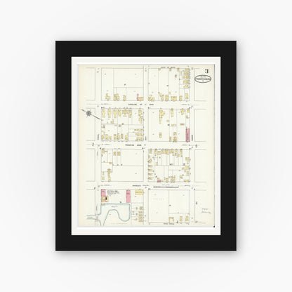 Old map wall art mockup — black gallery frame with white mat — Sanborn Fire Insurance Map from Fredericksburg, Independent Cities, Virginia (1912), Sheet #0003