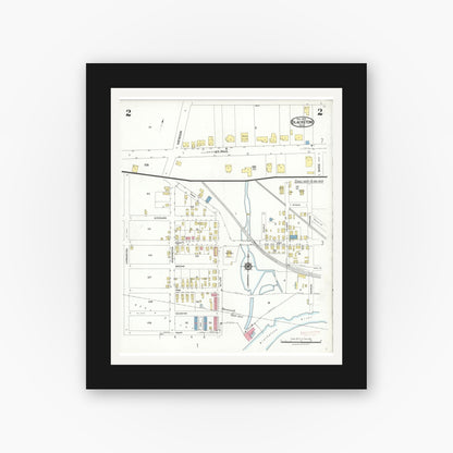 Old map wall art mockup — black gallery frame with white mat — Sanborn Fire Insurance Map from Blackstone, Worcester County, Massachusetts (1923), Sheet #0002