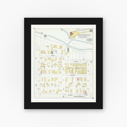 Old map wall art mockup — black gallery frame with white mat — Sanborn Fire Insurance Map from Alpena, Alpena County, Michigan (1901), Sheet #0025