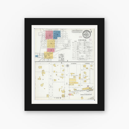 Old map wall art mockup — black gallery frame with white mat — Sanborn Fire Insurance Map from Greenville, Bond County, Illinois (1906), Sheet #0001