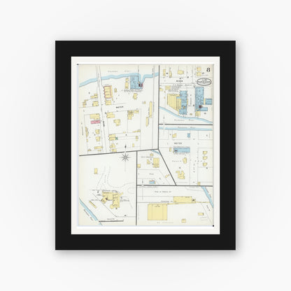 Old map wall art mockup — black gallery frame with white mat — Sanborn Fire Insurance Map from Kankakee, Kankakee County, Illinois (1896), Sheet #0008