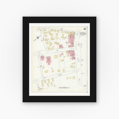 Old map wall art mockup — black gallery frame with white mat — Sanborn Fire Insurance Map from Southbridge, Worcester County, Massachusetts (1911), Sheet #0010