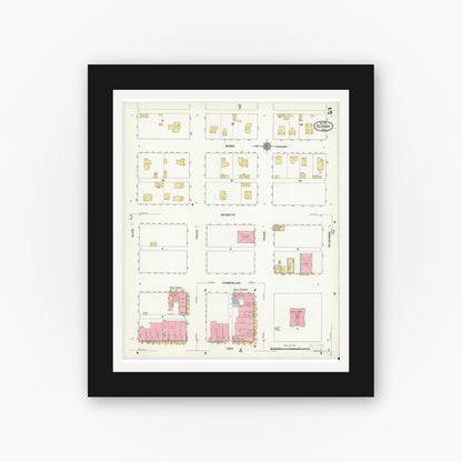 Old map wall art mockup — black gallery frame with white mat — Sanborn Fire Insurance Map from Vernon, Wilbarger County, Texas (1912), Sheet #0005