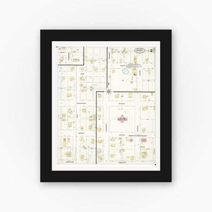 Old map wall art mockup — black gallery frame with white mat — Sanborn Fire Insurance Map from Monroe, Jasper County, Iowa (1900), Sheet #0002
