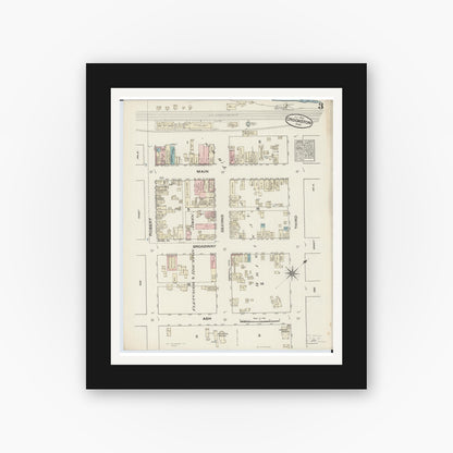Old map wall art mockup — black gallery frame with white mat — Sanborn Fire Insurance Map from Crookston, Polk County, Minnesota (1884), Sheet #0003