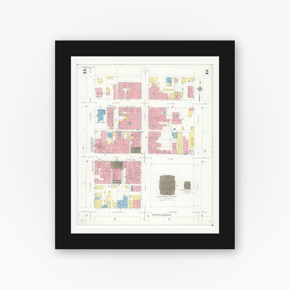 Old map wall art mockup — black gallery frame with white mat — Sanborn Fire Insurance Map from Wilmington, Clinton County, Ohio (1933), Sheet #0002