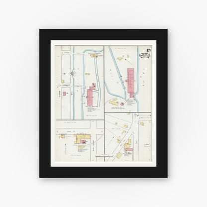 Old map wall art mockup — black gallery frame with white mat — Sanborn Fire Insurance Map from Janesville, Rock County, Wisconsin (1895), Sheet #0015