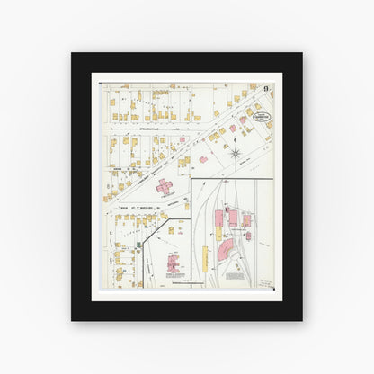 Old map wall art mockup — black gallery frame with white mat — Sanborn Fire Insurance Map from Cambridge, Guernsey County, Ohio (1901), Sheet #0009