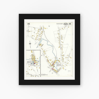 Old map wall art mockup — black gallery frame with white mat — Sanborn Fire Insurance Map from Gardner, Worcester County, Massachusetts (1923), Sheet #0035