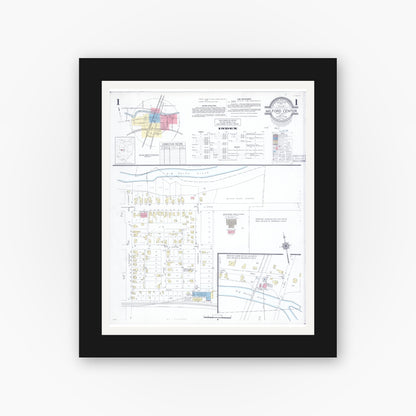 Old map wall art mockup — black gallery frame with white mat — Sanborn Fire Insurance Map from Milford Center, Union County, Ohio (1946) - Complete Map Set