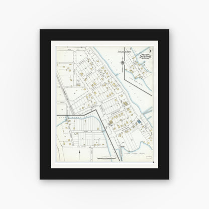 Old map wall art mockup — black gallery frame with white mat — Sanborn Fire Insurance Map from Melbourne, Brevard County, Florida (1920), Sheet #0003