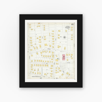 Old map wall art mockup — black gallery frame with white mat — Sanborn Fire Insurance Map from Melrose, Middlesex County, Massachusetts (1903), Sheet #0021