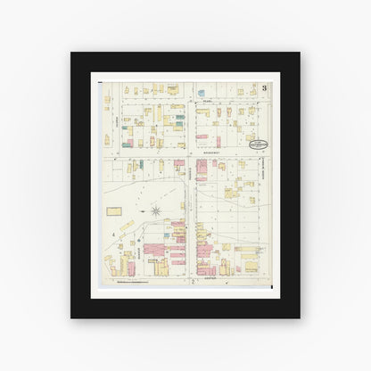 Old map wall art mockup — black gallery frame with white mat — Sanborn Fire Insurance Map from South Haven, Van Buren County, Michigan (1896), Sheet #0003