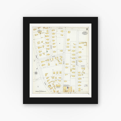 Old map wall art mockup — black gallery frame with white mat — Sanborn Fire Insurance Map from Natick, Middlesex County, Massachusetts (1899), Sheet #0003