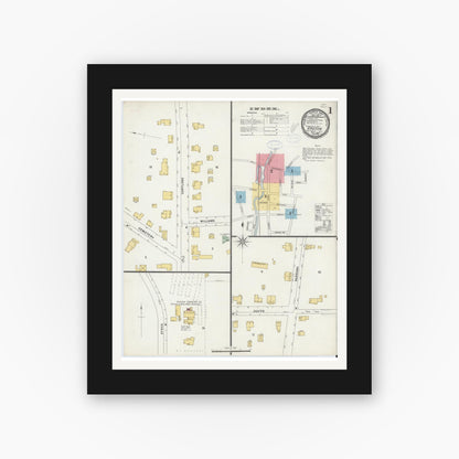 Old map wall art mockup — black gallery frame with white mat — Sanborn Fire Insurance Map from Groton, Tomkins County, New York (1898) - Complete Map Set