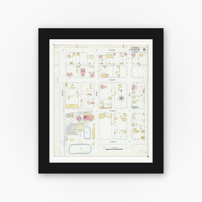 Old map wall art mockup — black gallery frame with white mat — Sanborn Fire Insurance Map from Lebanon, Saint Clair County, Illinois (1906), Sheet #0005