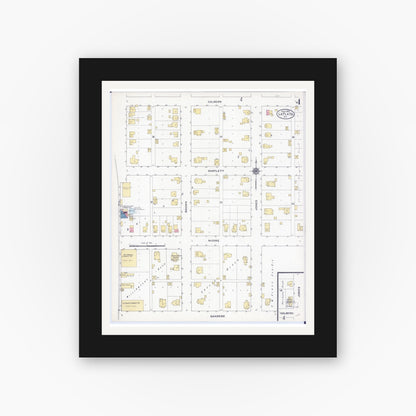 Old map wall art mockup — black gallery frame with white mat — Sanborn Fire Insurance Map from La Plata, Macon County, Missouri (1909), Sheet #0004