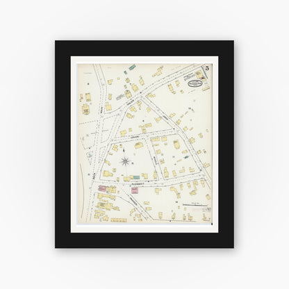 Old map wall art mockup — black gallery frame with white mat — Sanborn Fire Insurance Map from Reading, Middlesex County, Massachusetts (1892), Sheet #0005