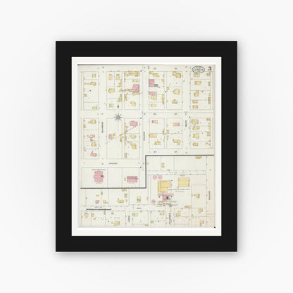 Old map wall art mockup — black gallery frame with white mat — Sanborn Fire Insurance Map from Eureka, Woodford County, Illinois (1898), Sheet #0003