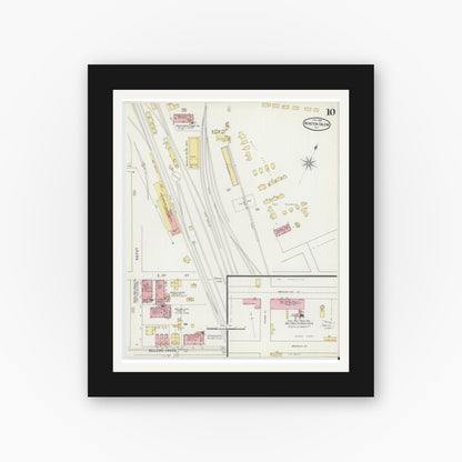 Old map wall art mockup — black gallery frame with white mat — Sanborn Fire Insurance Map from Winston-Salem, Forsyth County, North Carolina (1895), Sheet #0010