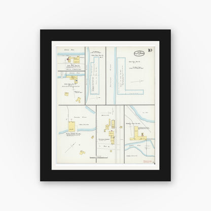 Old map wall art mockup — black gallery frame with white mat — Sanborn Fire Insurance Map from Plattsburg, Clinton County, New York (1896), Sheet #0010