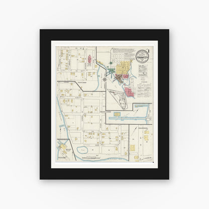 Old map wall art mockup — black gallery frame with white mat — Sanborn Fire Insurance Map from Panama City, Bay County, Florida (1917), Sheet #0001