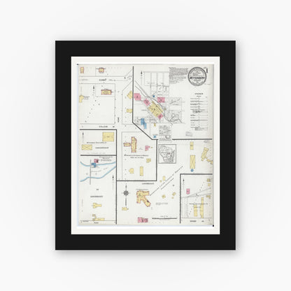 Old map wall art mockup — black gallery frame with white mat — Sanborn Fire Insurance Map from Wittenberg, Shawano County, Wisconsin (1919), Sheet #0001