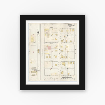 Old map wall art mockup — black gallery frame with white mat — Sanborn Fire Insurance Map from Celina, Collin County, Texas (1944), Sheet #0004