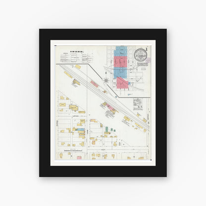 Old map wall art mockup — black gallery frame with white mat — Sanborn Fire Insurance Map from Saint Charles, Winona County, Minnesota (1904) - Complete Map Set