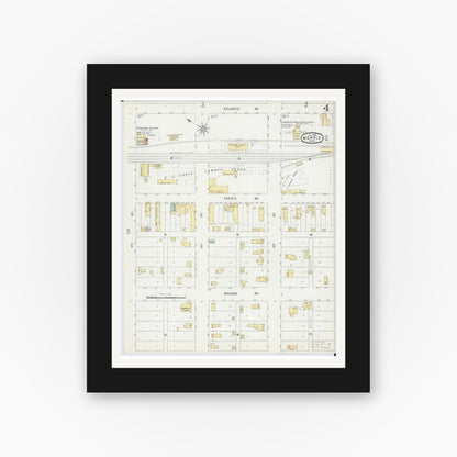 Old map wall art mockup — black gallery frame with white mat — Sanborn Fire Insurance Map from Morris, Stevens County, Minnesota (1896), Sheet #0004