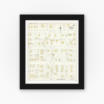 Old map wall art mockup — black gallery frame with white mat — Sanborn Fire Insurance Map from Taylor, Williamson County, Texas (1912), Sheet #0006