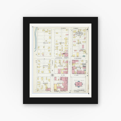 Old map wall art mockup — black gallery frame with white mat — Sanborn Fire Insurance Map from Ann Arbor, Washtenaw County, Michigan (1892), Sheet #0004