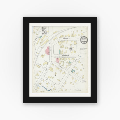 Old map wall art mockup — black gallery frame with white mat — Sanborn Fire Insurance Map from Cattaraugus, Cattaraugus County, New York (1891) - Complete Map Set
