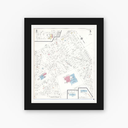 Old map wall art mockup — black gallery frame with white mat — Sanborn Fire Insurance Map from Crystal Lake, McHenry County, Illinois (1955), Sheet #0005