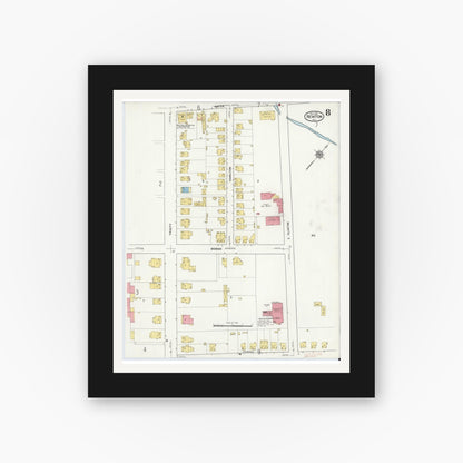 Old map wall art mockup — black gallery frame with white mat — Sanborn Fire Insurance Map from Newton, Sussex County, New Jersey (1916), Sheet #0008
