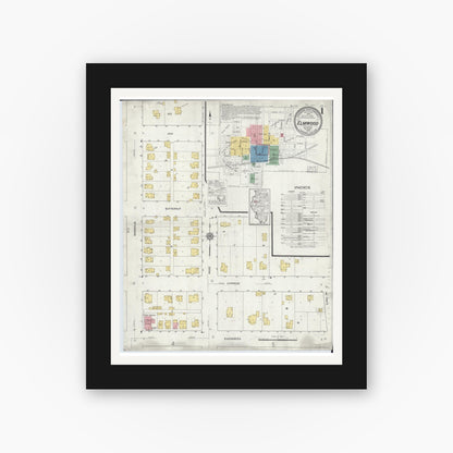 Old map wall art mockup — black gallery frame with white mat — Sanborn Fire Insurance Map from Elmwood, Peoria County, Illinois (1918) - Complete Map Set