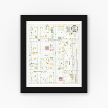 Old map wall art mockup — black gallery frame with white mat — Sanborn Fire Insurance Map from Garner, Hancock County, Iowa (1900) â€” Complete Set