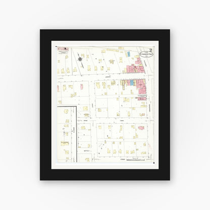 Old map wall art mockup — black gallery frame with white mat — Sanborn Fire Insurance Map from Strawberry Point, Clayton County, Iowa (1913), Sheet #0002