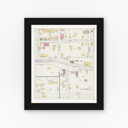 Old map wall art mockup — black gallery frame with white mat — Sanborn Fire Insurance Map from Durham, Durham County, North Carolina (1893), Sheet #0002