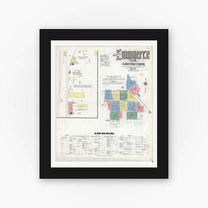 Old map wall art mockup — black gallery frame with white mat — Sanborn Fire Insurance Map from Commerce, Hunt County, Texas (1911), Sheet #0001