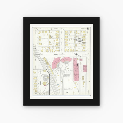 Old map wall art mockup — black gallery frame with white mat — Sanborn Fire Insurance Map from Mount Carmel, Wabash County, Illinois (1910), Sheet #0011