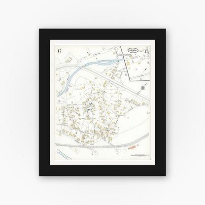 Old map wall art mockup — black gallery frame with white mat — Sanborn Fire Insurance Map from Carbondale, Lackawanna County, Pennsylvania (1923), Sheet #0017