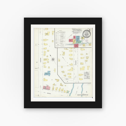 Old map wall art mockup — black gallery frame with white mat — Sanborn Fire Insurance Map from Greene, Chenango County, New York (1908), Sheet #0001