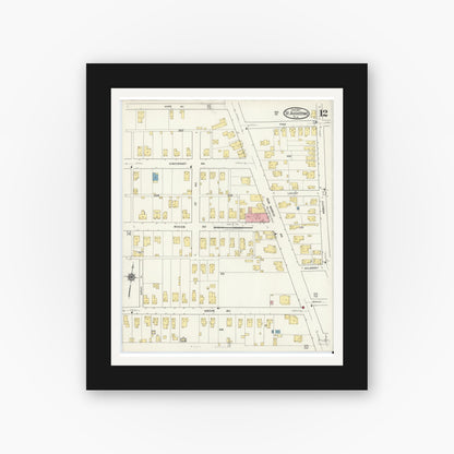 Old map wall art mockup — black gallery frame with white mat — Sanborn Fire Insurance Map from Saint Augustine, Saint John's County, Florida (1917), Sheet #0012