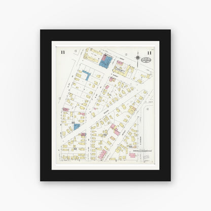 Old map wall art mockup — black gallery frame with white mat — Sanborn Fire Insurance Map from Ann Arbor, Washtenaw County, Michigan (1925), Sheet #0011
