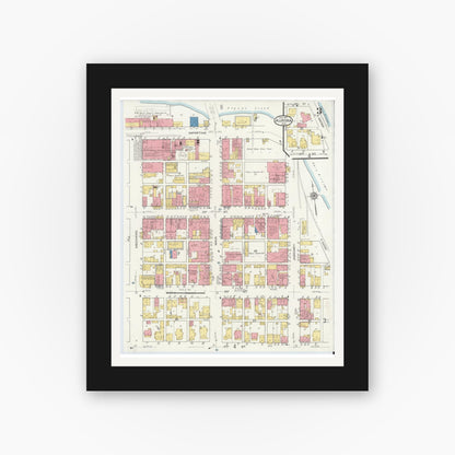 Old map wall art mockup — black gallery frame with white mat — Sanborn Fire Insurance Map from Aurora, Dearborn County, Indiana (1917), Sheet #0003